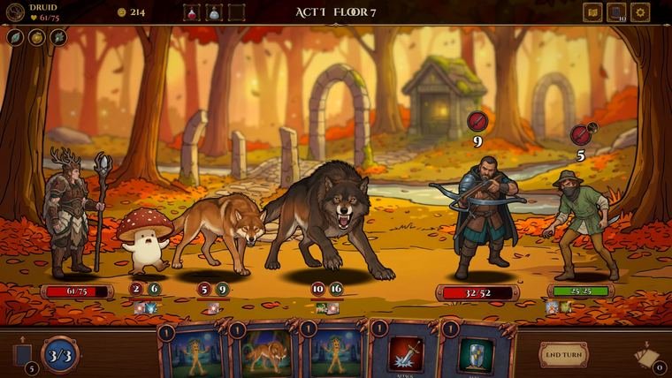 Clanbound combat screen with monster battlers and card frames