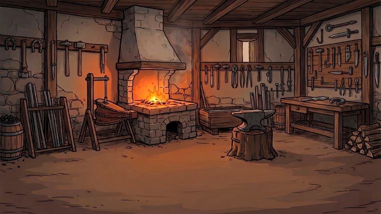 Comic/cartoon blacksmith workshop interior