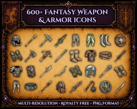 Weapons and armor icons pack cover