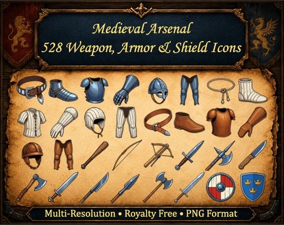 Weapons, armor and shields pack cover