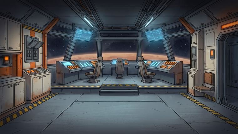 Comic/cartoon sci-fi starship bridge